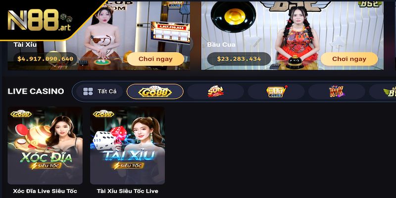 Nhiều game casino N88 hay tại sảnh Go88