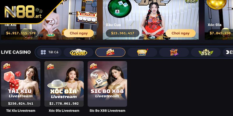 Vô vàn game casino N88 đẳng cấp tại Sunwin