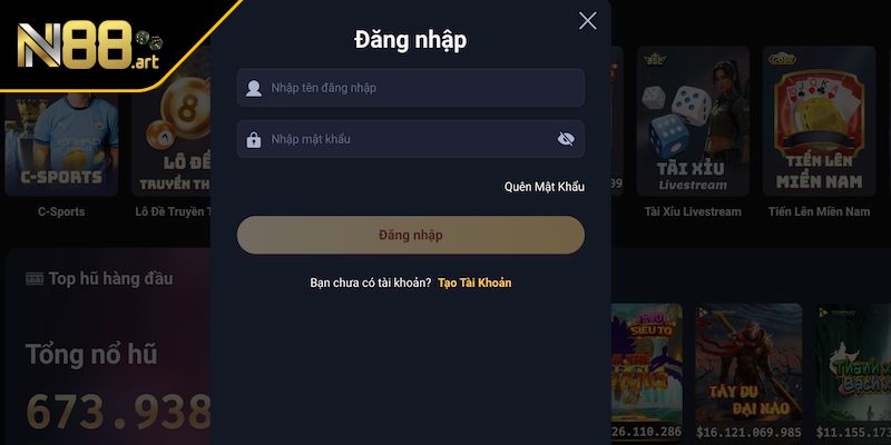 Điền thông tin tại biểu mẫu đăng nhập N88